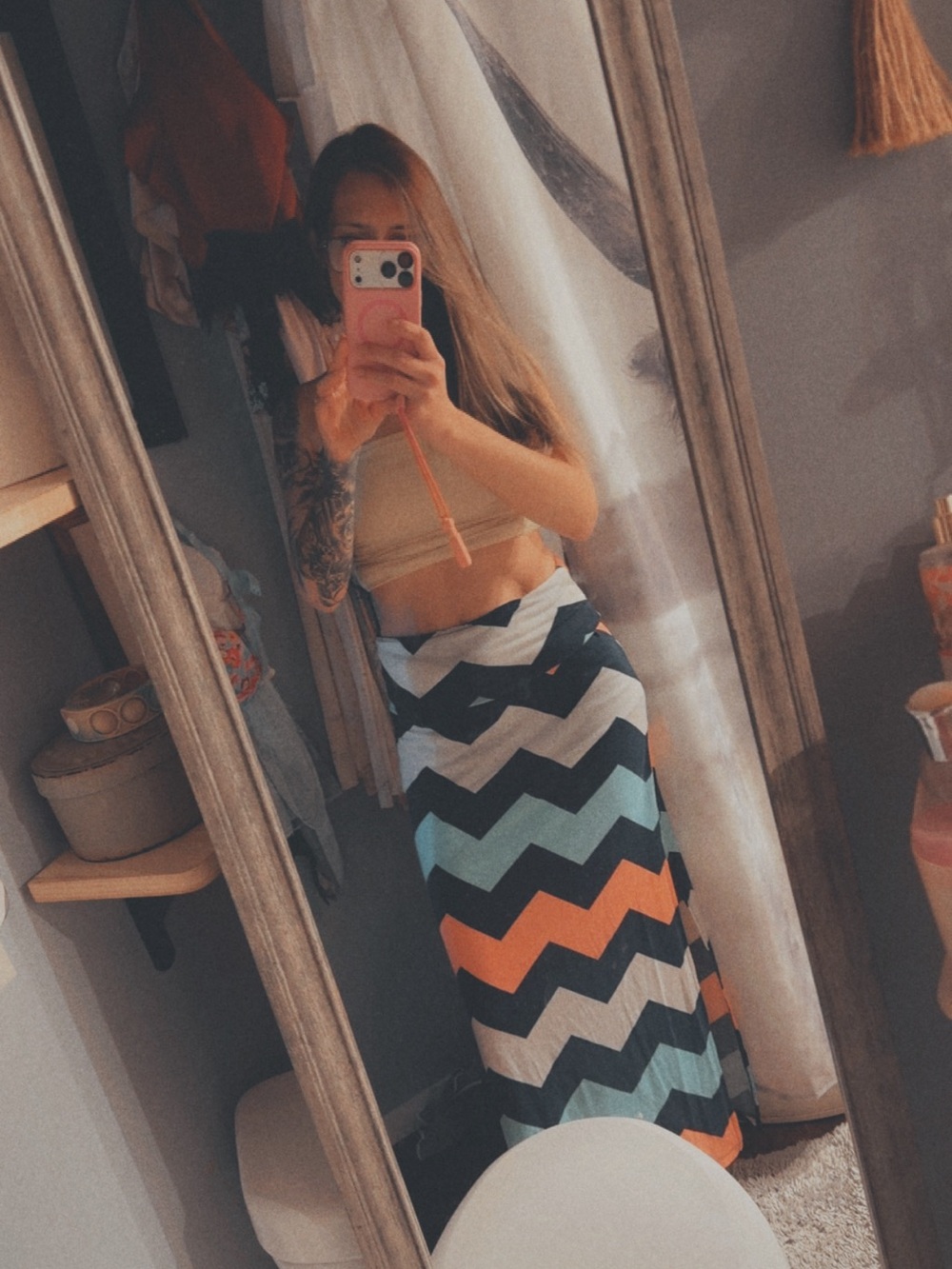 Rue21 Chevron Maxi Skirt in Teal & pink, &white